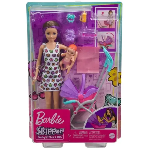 Mattel Barbie Et Poupées Mannequin|Coffret Poupee Barbie Skipper Baby-Sitter Poussette